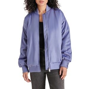 Steve Madden Oversize Matte Satin Bomber Jacket Medium Blue Ice NEW